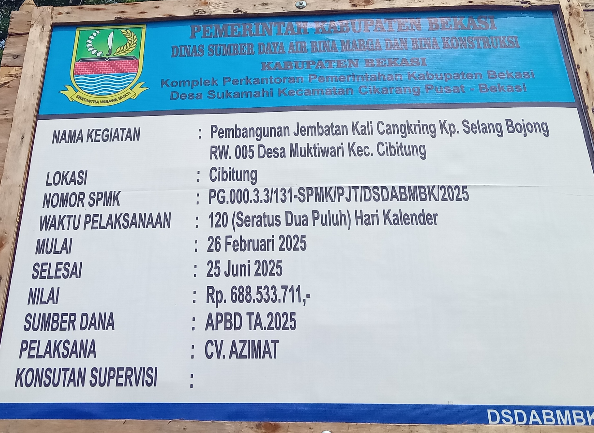 Pembangunan Jembatan Kali Cangkring Tak Dapat Berjumpa Dengan Pengawas Atau  Pelaksana Proyek  Di Lokasi Kecamatan Cibitung Jabar.