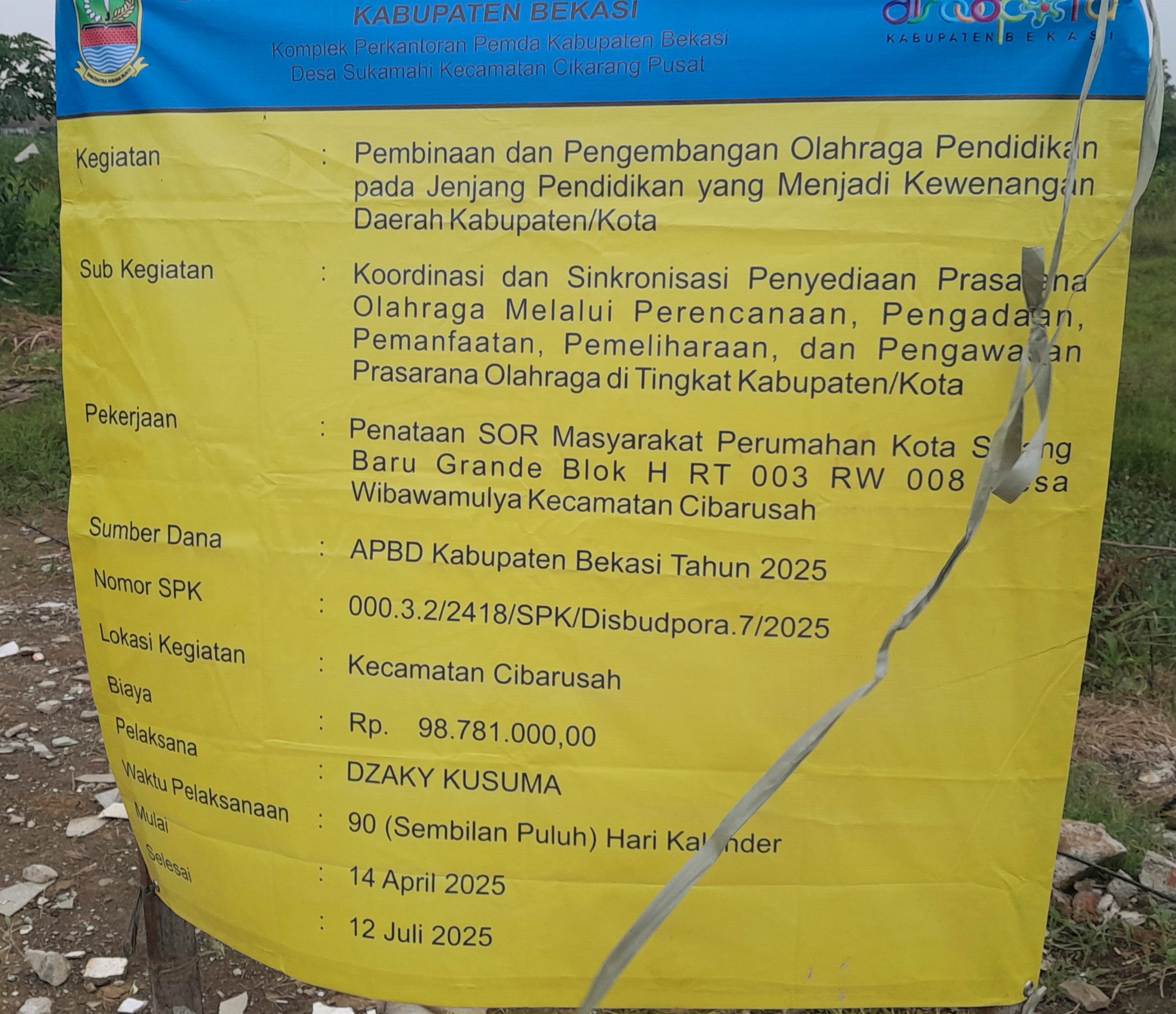 Kegiatan Sarana Olah  Raga Di Kerjakan Oleh Cv Dzaky Kusuma Di Kerjakan Tidak Teliti Dan Gelombang.