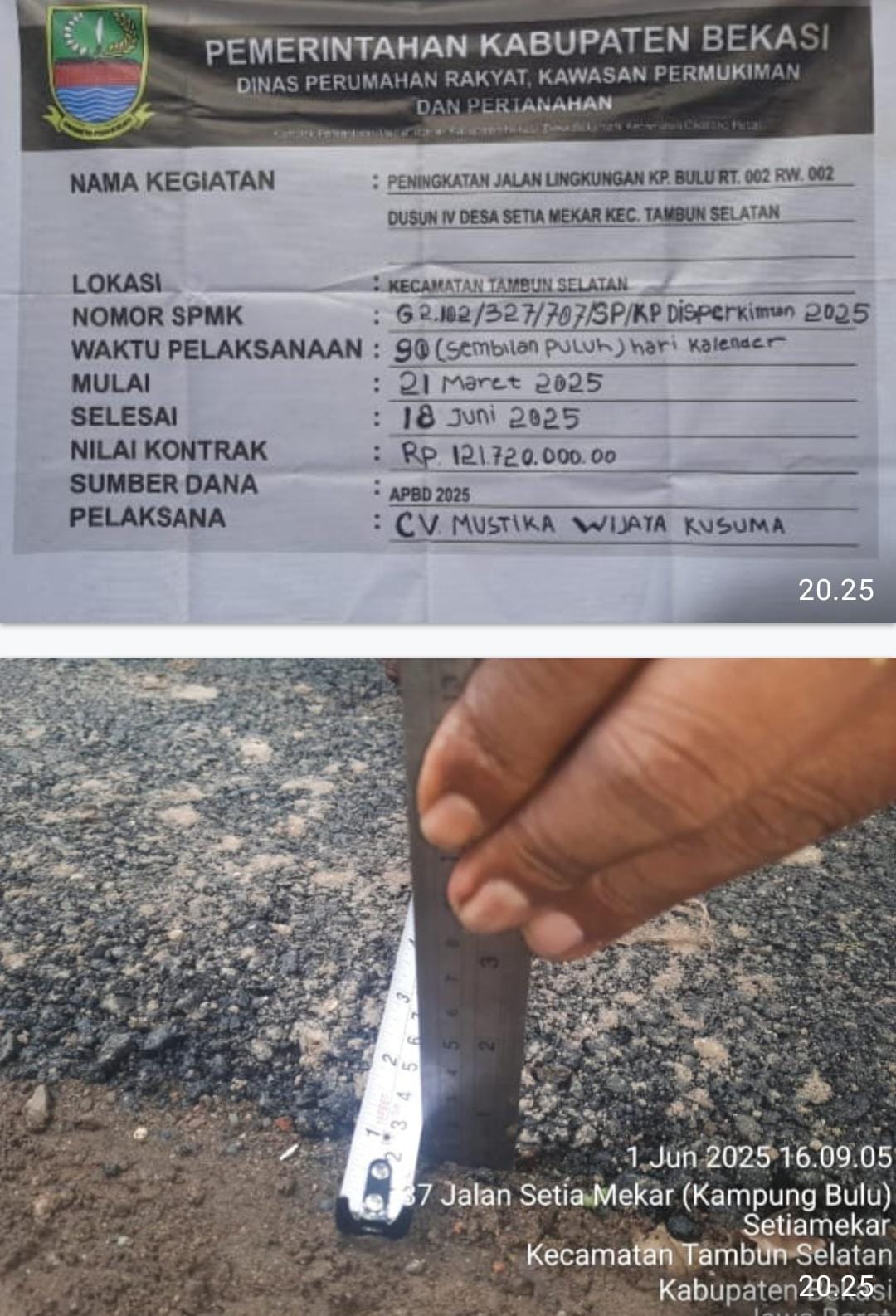 Wow Kontraktor Terlalu Berani”Kurangi Standarisasi Pembangunan Jaling Wilayah Tambun Selatan Kab.Bekasi