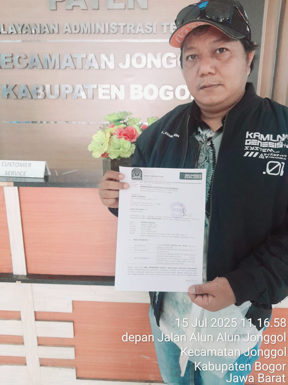Ketum. LSM. KOMPARASI   Layangkan Surat   Untuk   Camat   Jonggol   Bogor Timur  Terkait  THM  Di  Perum  Citra  Indah