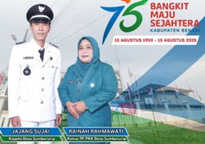 Kades -sumber urip H.Jajang Sujai Bersama Istrinya, Ucapkan hari berdirinya  Kabupaten Bekasi,Jawa Barat Ke-75 Tahun Di Kediamannya.
